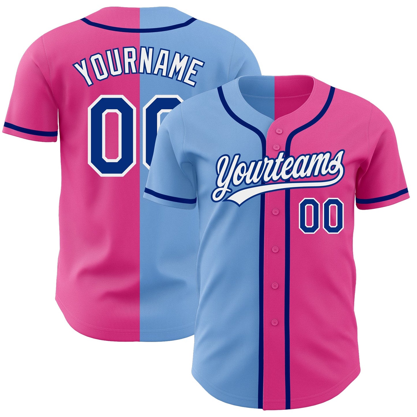 Custom Pink Royal-Light Blue Authentic Split Fashion Baseball Jersey - Sky-Custom