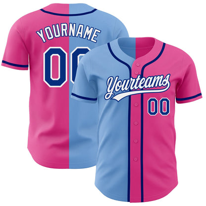 Custom Pink Royal-Light Blue Authentic Split Fashion Baseball Jersey - Sky-Custom