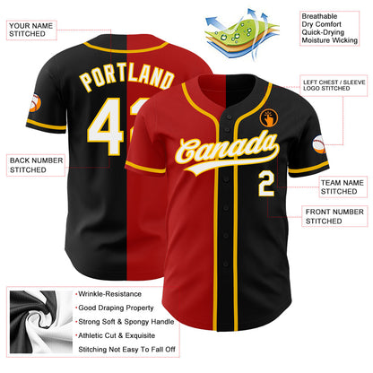 Custom Black White Red-Gold Authentic Split Fashion Baseball Jersey - Sky-Custom