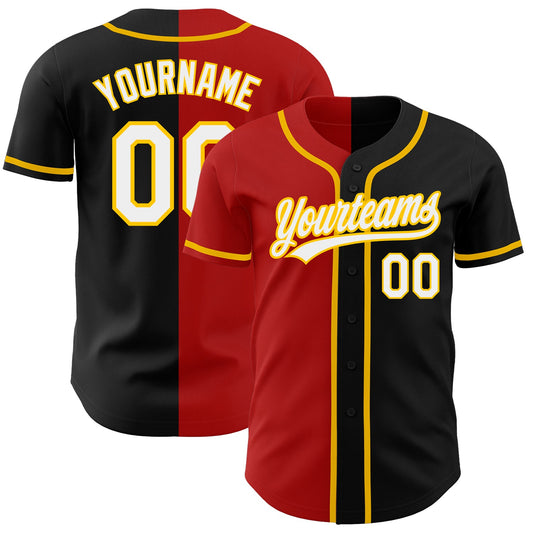 Custom Black White Red-Gold Authentic Split Fashion Baseball Jersey - Sky-Custom