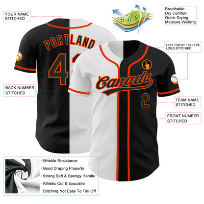 Custom Black Black White-Orange Authentic Split Fashion Baseball Jersey - Sky-Custom