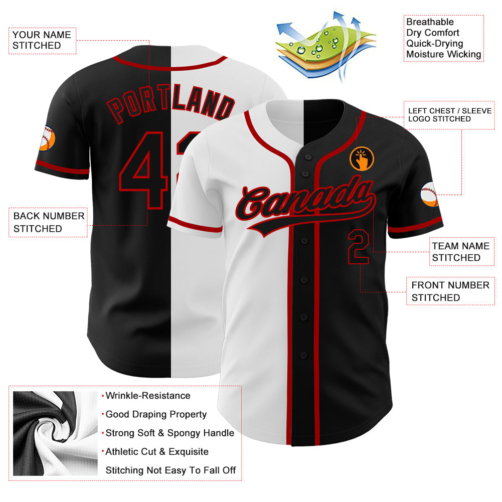Custom Black Black White-Red Authentic Split Fashion Baseball Jersey - Sky-Custom
