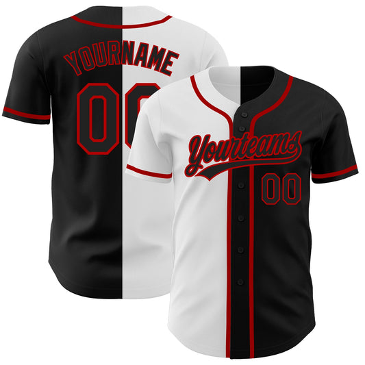 Custom Black Black White-Red Authentic Split Fashion Baseball Jersey - Sky-Custom