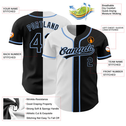 Custom Black Black White-Light Blue Authentic Split Fashion Baseball Jersey - Sky-Custom