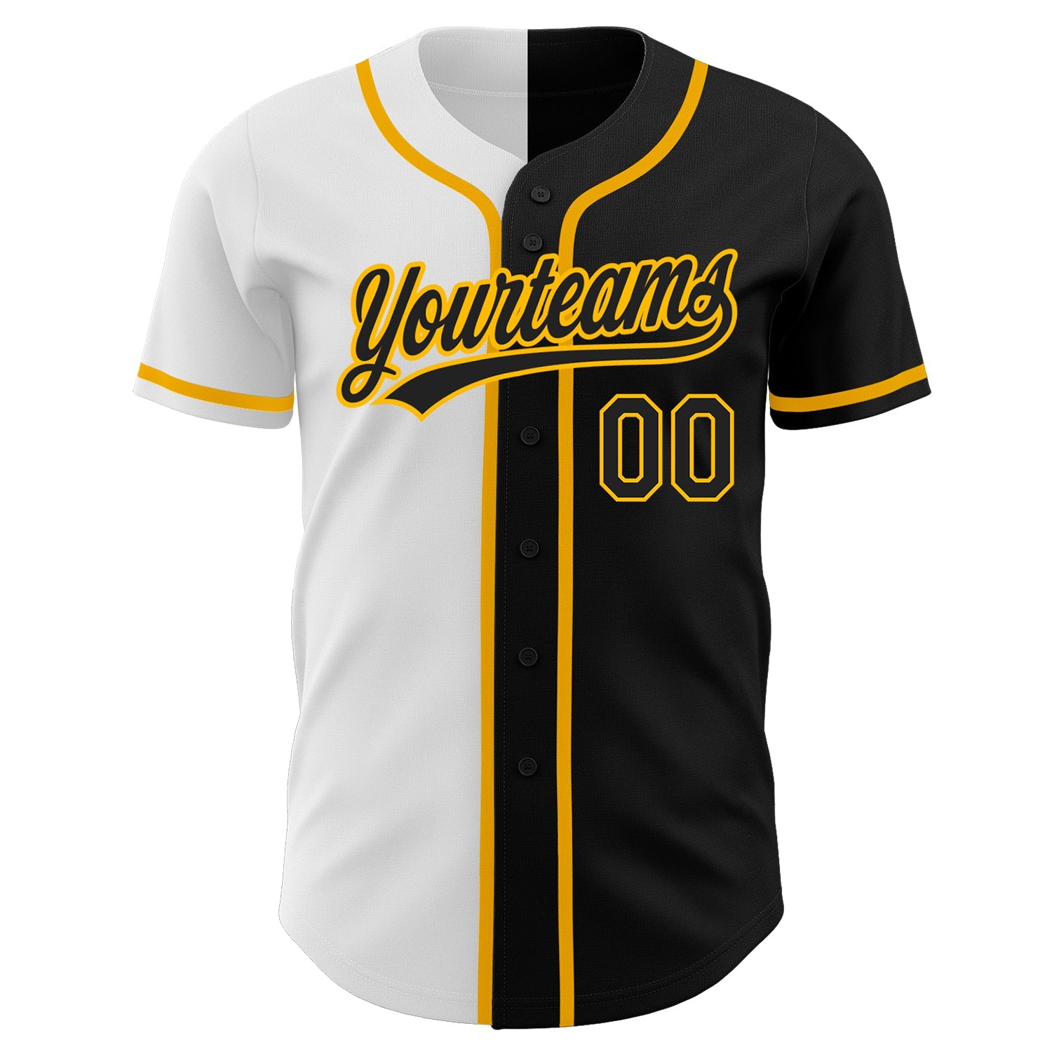 Custom Black Black White-Gold Authentic Split Fashion Baseball Jersey - Sky-Custom