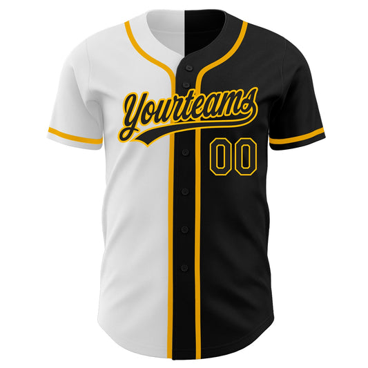 Custom Black Black White-Gold Authentic Split Fashion Baseball Jersey - Sky-Custom