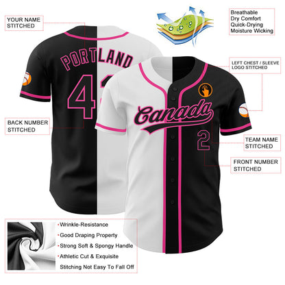 Custom Black Black White-Pink Authentic Split Fashion Baseball Jersey - Sky-Custom
