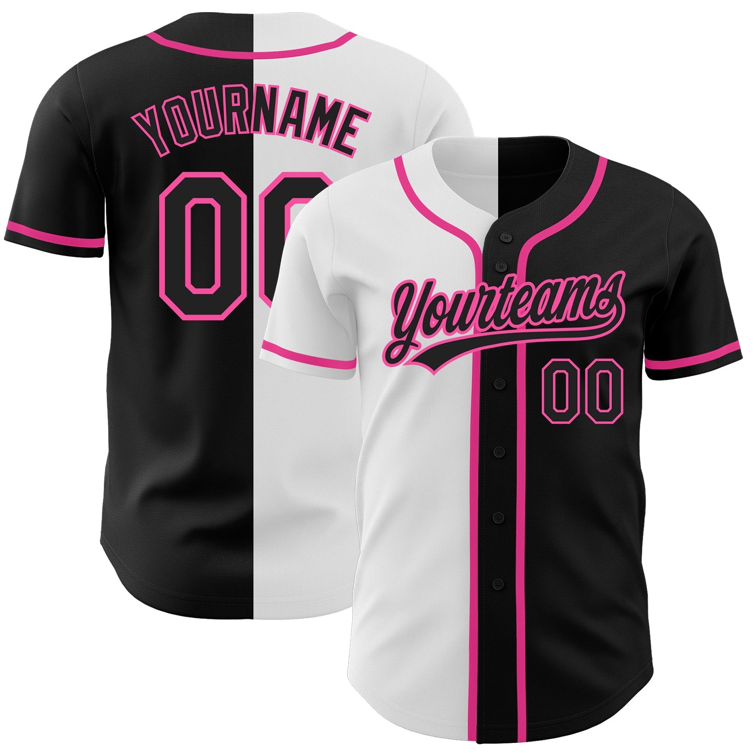Custom Black Black White-Pink Authentic Split Fashion Baseball Jersey - Sky-Custom