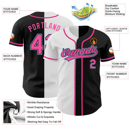 Custom Black Pink White-Light Blue Authentic Split Fashion Baseball Jersey - Sky-Custom