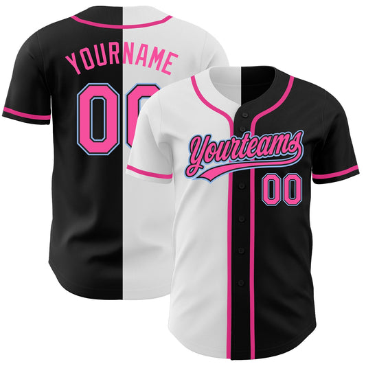 Custom Black Pink White-Light Blue Authentic Split Fashion Baseball Jersey - Sky-Custom