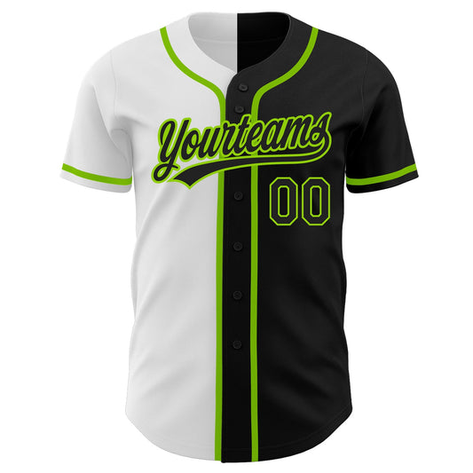 Custom Black Black White-Neon Green Authentic Split Fashion Baseball Jersey - Sky-Custom