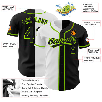 Custom Black Black White-Neon Green Authentic Split Fashion Baseball Jersey - Sky-Custom