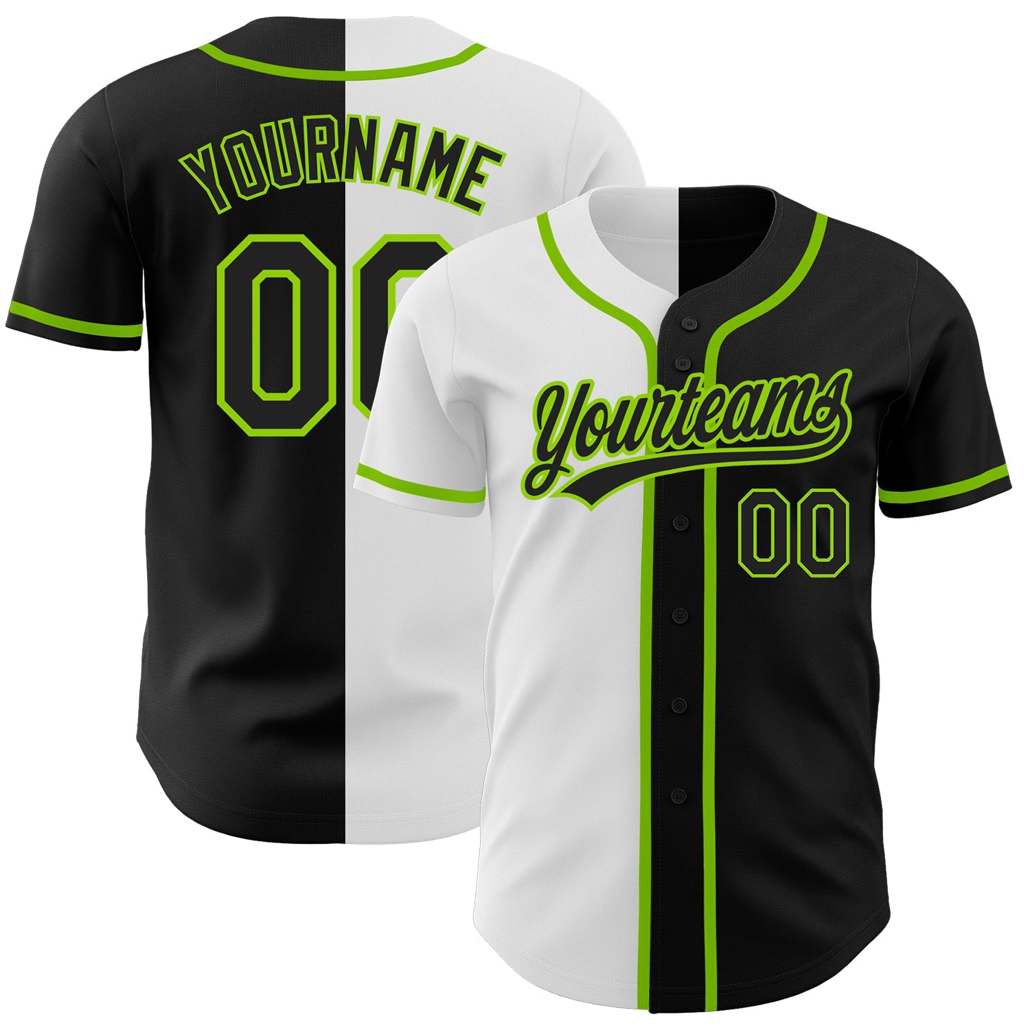 Custom Black Black White-Neon Green Authentic Split Fashion Baseball Jersey - Sky-Custom