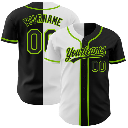 Custom Black Black White-Neon Green Authentic Split Fashion Baseball Jersey - Sky-Custom