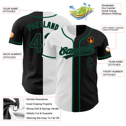 Custom Black Black White-Kelly Green Authentic Split Fashion Baseball Jersey - Sky-Custom