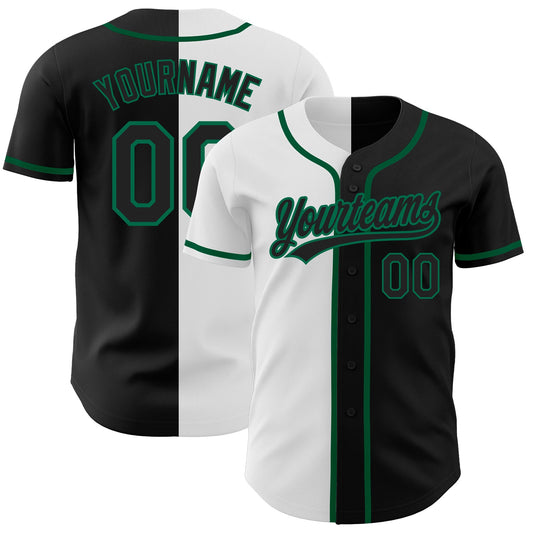 Custom Black Black White-Kelly Green Authentic Split Fashion Baseball Jersey - Sky-Custom