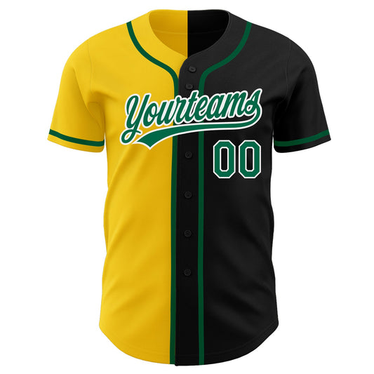 Custom Black Kelly Green-Yellow Authentic Split Fashion Baseball Jersey - Sky-Custom
