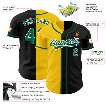 Custom Black Kelly Green-Yellow Authentic Split Fashion Baseball Jersey - Sky-Custom