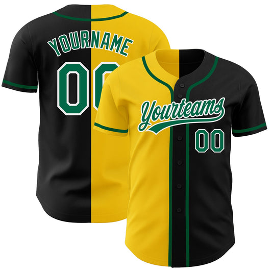 Custom Black Kelly Green-Yellow Authentic Split Fashion Baseball Jersey - Sky-Custom
