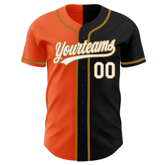 Custom Black White Orange-Old Gold Authentic Split Fashion Baseball Jersey - Sky-Custom