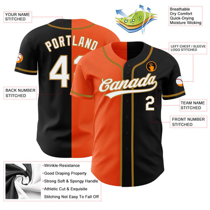 Custom Black White Orange-Old Gold Authentic Split Fashion Baseball Jersey - Sky-Custom