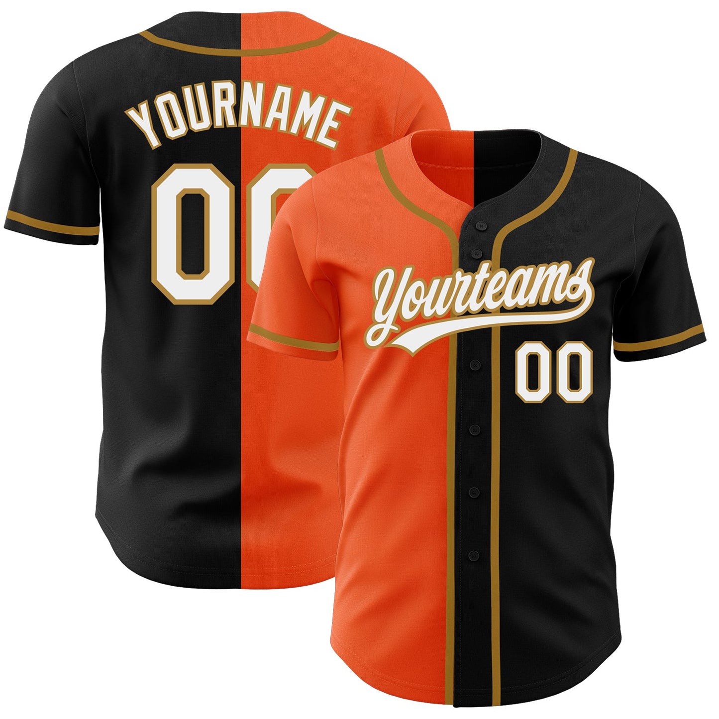 Custom Black White Orange-Old Gold Authentic Split Fashion Baseball Jersey - Sky-Custom