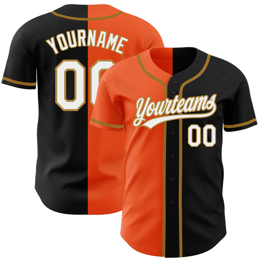 Custom Black White Orange-Old Gold Authentic Split Fashion Baseball Jersey - Sky-Custom