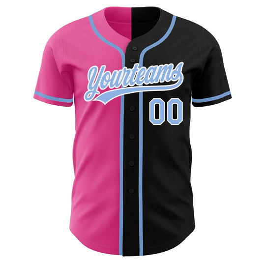 Custom Black Light Blue-Pink Authentic Split Fashion Baseball Jersey - Sky-Custom