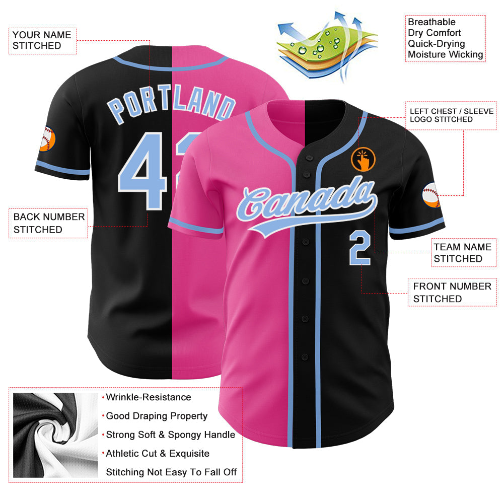 Custom Black Light Blue-Pink Authentic Split Fashion Baseball Jersey - Sky-Custom