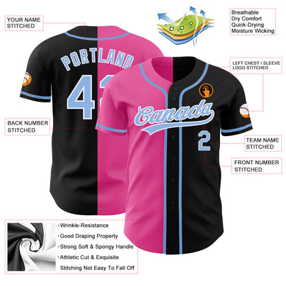 Custom Black Light Blue-Pink Authentic Split Fashion Baseball Jersey - Sky-Custom