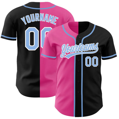 Custom Black Light Blue-Pink Authentic Split Fashion Baseball Jersey - Sky-Custom