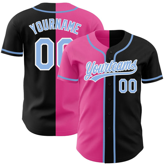 Custom Black Light Blue-Pink Authentic Split Fashion Baseball Jersey - Sky-Custom