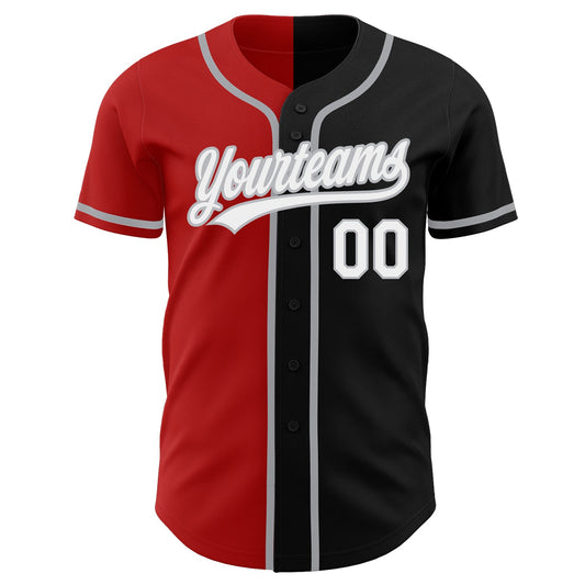 Custom Black White Red-Gray Authentic Split Fashion Baseball Jersey - Sky-Custom