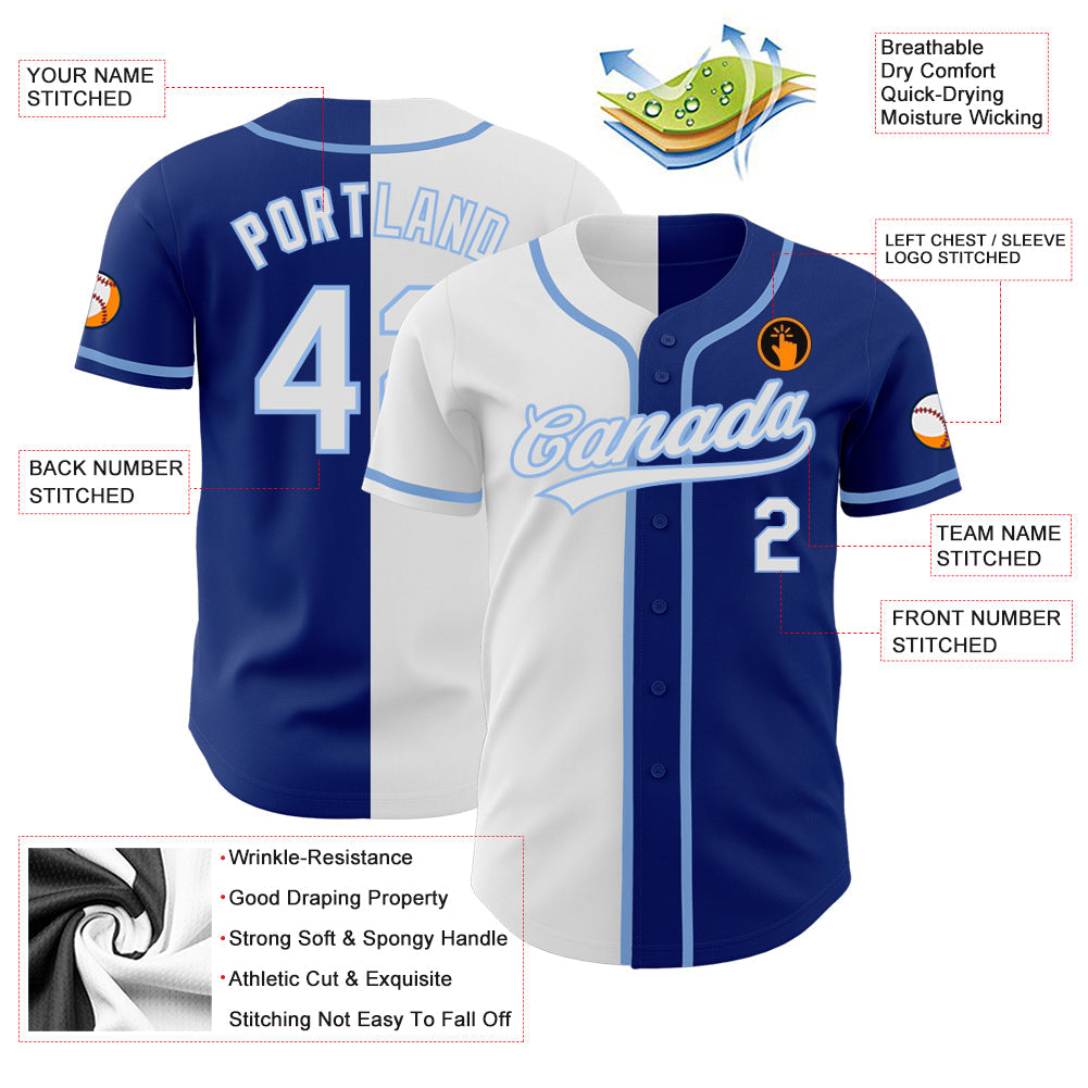 Custom Royal White-Light Blue Authentic Split Fashion Baseball Jersey - Sky-Custom