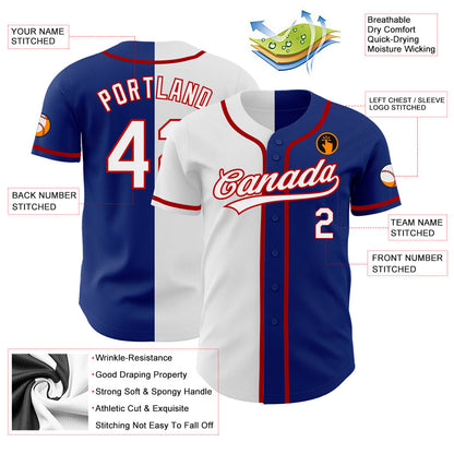 Custom Royal White-Red Authentic Split Fashion Baseball Jersey - Sky-Custom