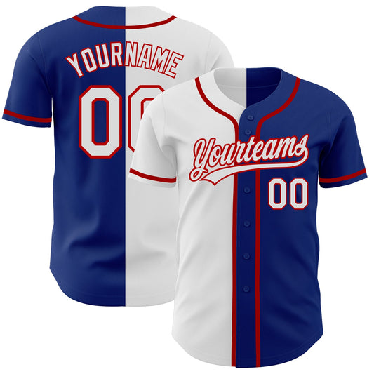 Custom Royal White-Red Authentic Split Fashion Baseball Jersey - Sky-Custom
