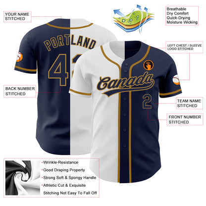 Custom Navy Navy White-Old Gold Authentic Split Fashion Baseball Jersey - Sky-Custom