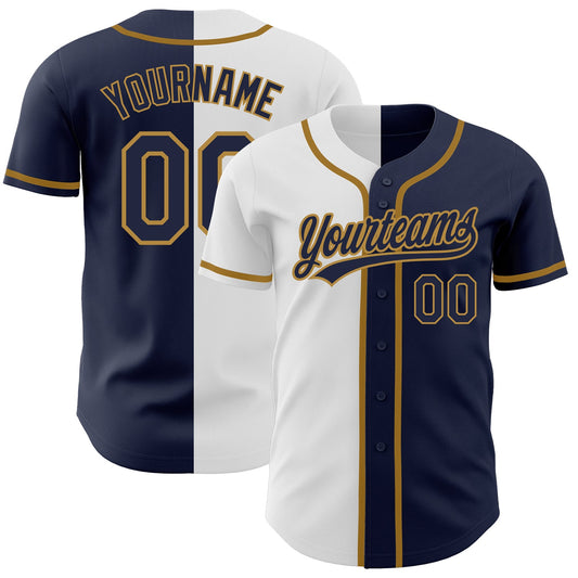 Custom Navy Navy White-Old Gold Authentic Split Fashion Baseball Jersey - Sky-Custom