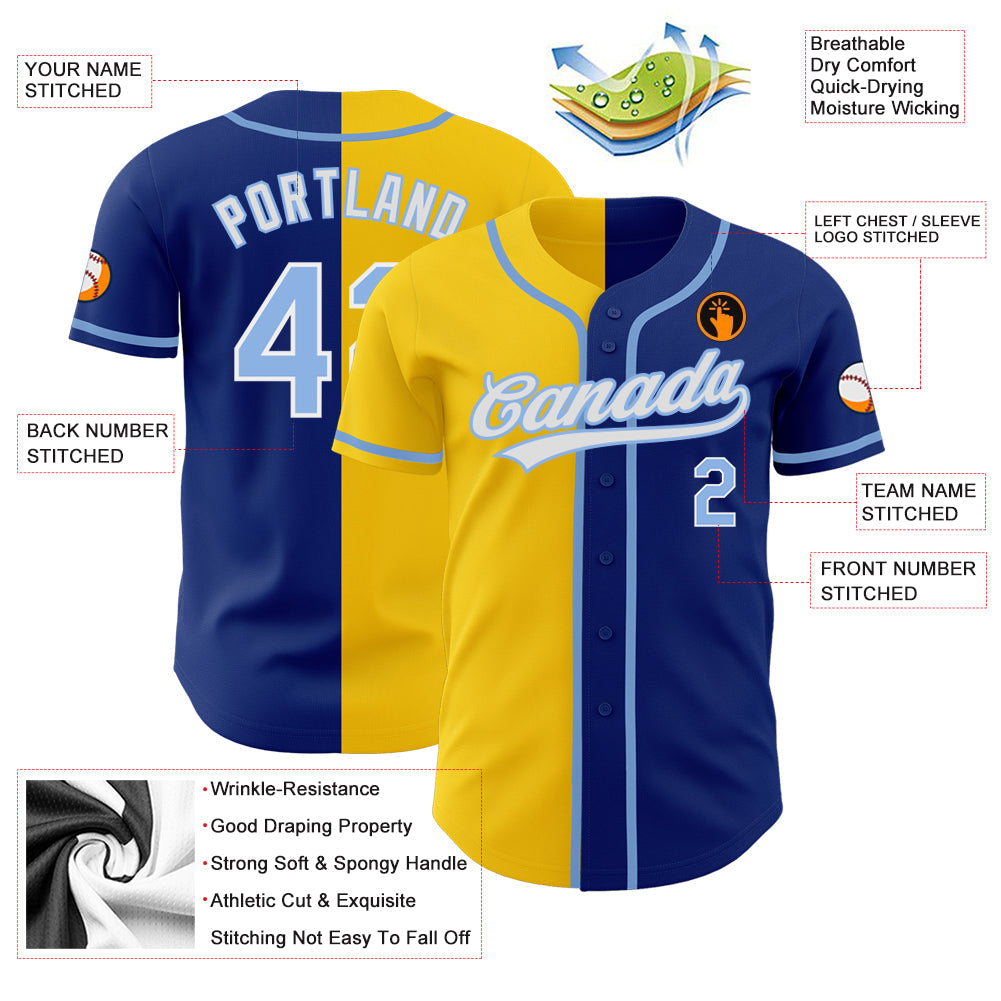 Custom Royal Light Blue-Yellow Authentic Split Fashion Baseball Jersey - Sky-Custom