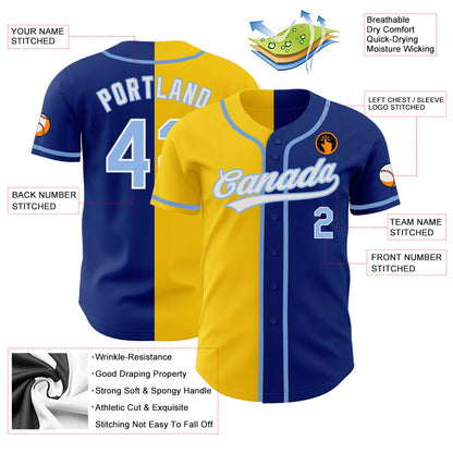 Custom Royal Light Blue-Yellow Authentic Split Fashion Baseball Jersey - Sky-Custom