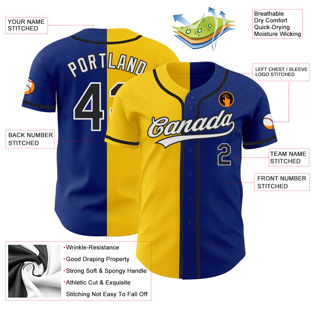 Custom Royal Black-Yellow Authentic Split Fashion Baseball Jersey - Sky-Custom