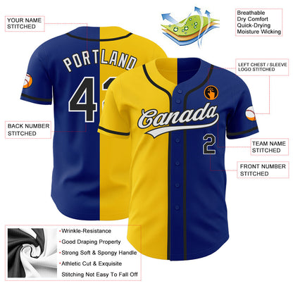 Custom Royal Black-Yellow Authentic Split Fashion Baseball Jersey - Sky-Custom