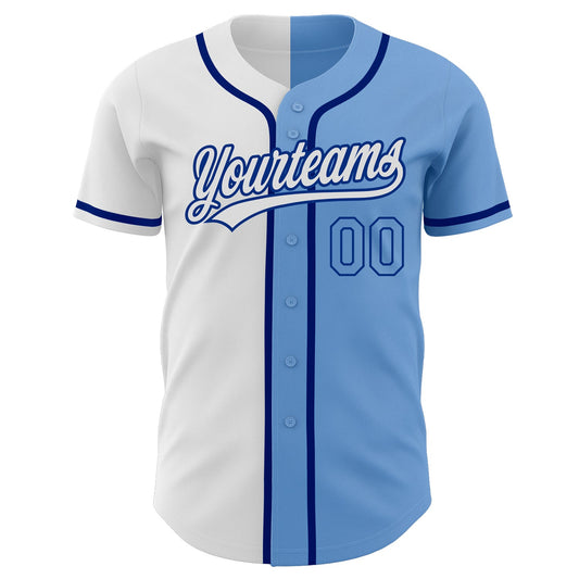 Custom Light Blue Light Blue White-Royal Authentic Split Fashion Baseball Jersey - Sky-Custom