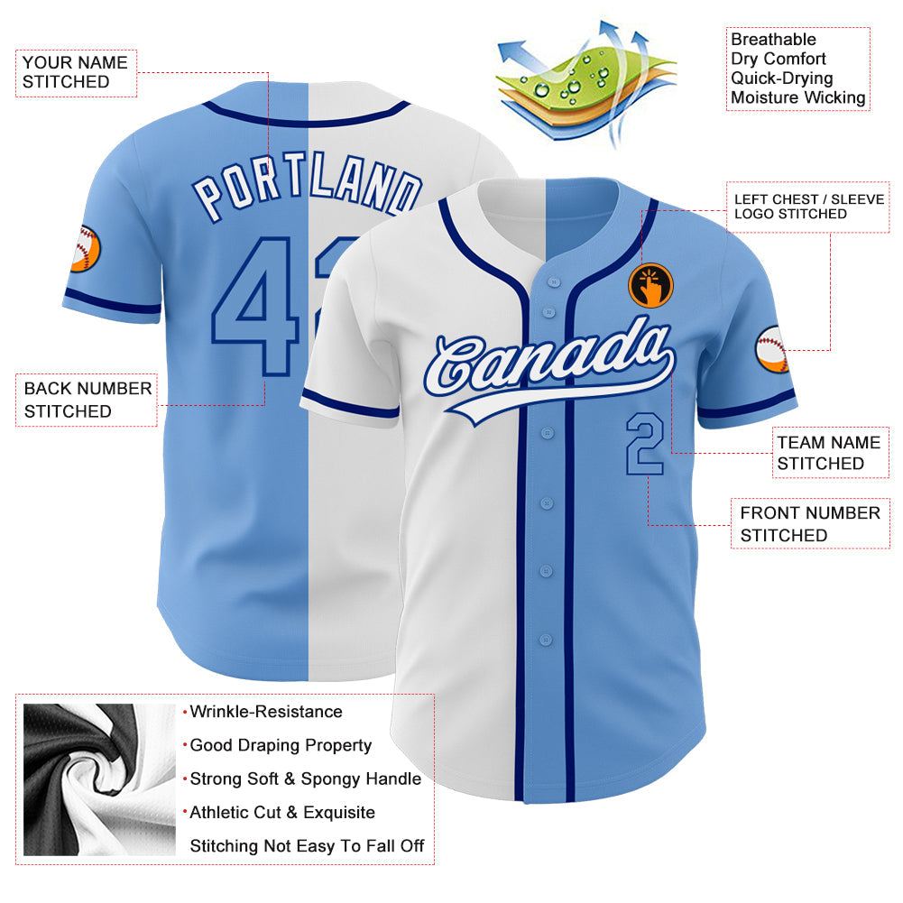 Custom Light Blue Light Blue White-Royal Authentic Split Fashion Baseball Jersey - Sky-Custom