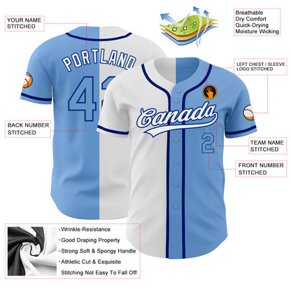 Custom Light Blue Light Blue White-Royal Authentic Split Fashion Baseball Jersey - Sky-Custom