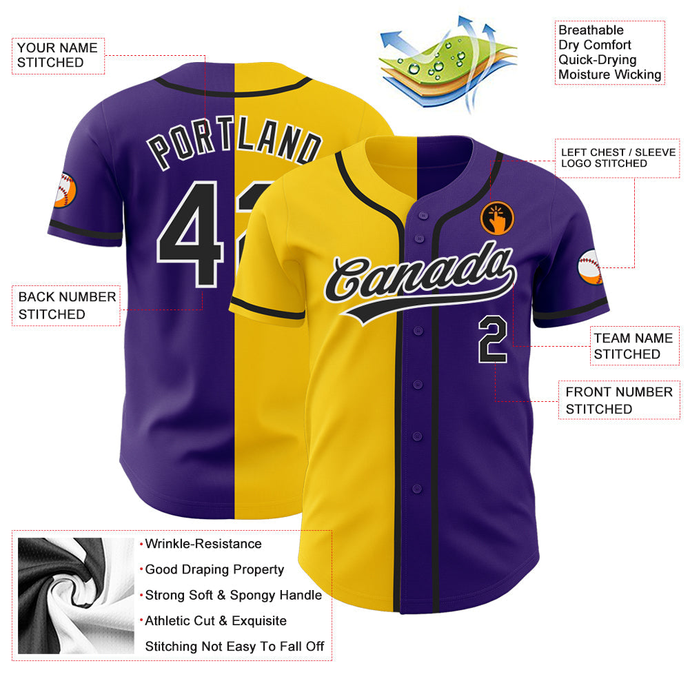 Custom Purple Black-Yellow Authentic Split Fashion Baseball Jersey - Sky-Custom