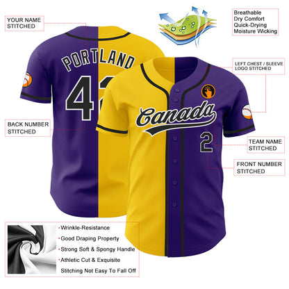 Custom Purple Black-Yellow Authentic Split Fashion Baseball Jersey - Sky-Custom
