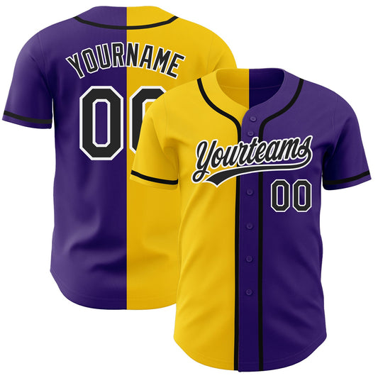 Custom Purple Black-Yellow Authentic Split Fashion Baseball Jersey - Sky-Custom