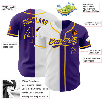 Custom Purple Purple White-Gold Authentic Split Fashion Baseball Jersey - Sky-Custom