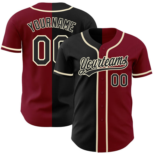 Custom Crimson Black-Cream Authentic Split Fashion Baseball Jersey - Sky-Custom